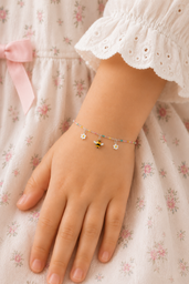PULSERA NIÑA PLATA 925MM MARGARITAS + ABEJA + BOLAS ESMALTADAS
