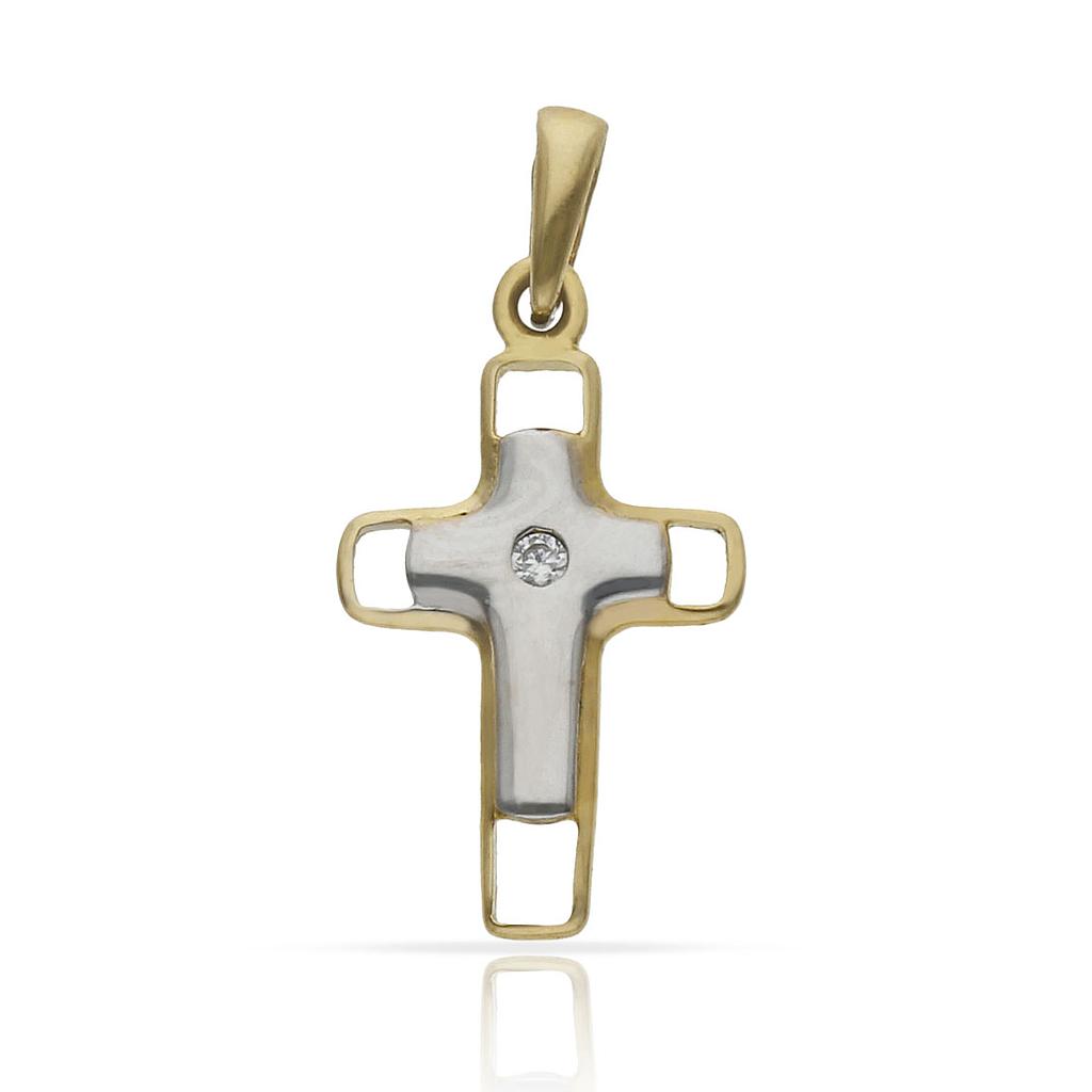 CRUZ ORO 18KL BICOLOR CIRCONITA - 11x18MM