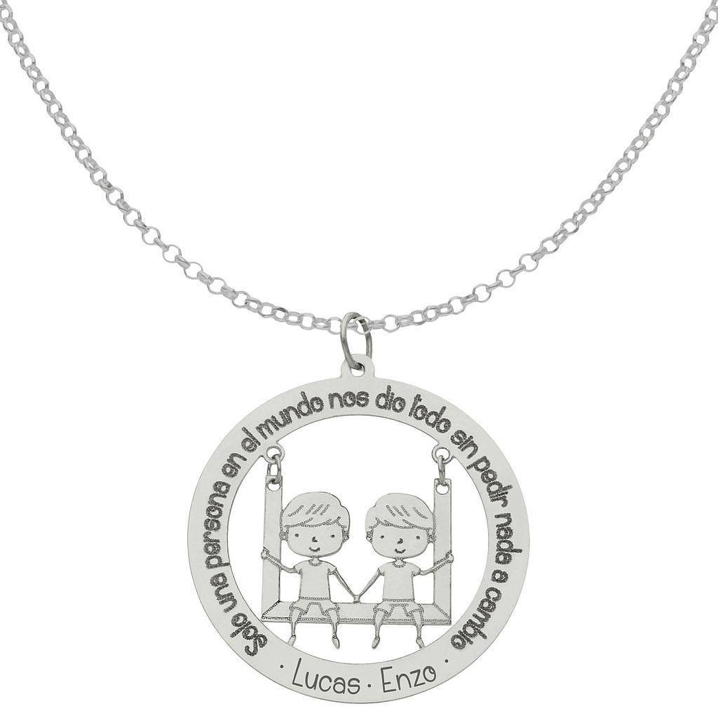 GARGANTILLA ORO BLANCO 18KL FRASE+NIÑOS - 28MM