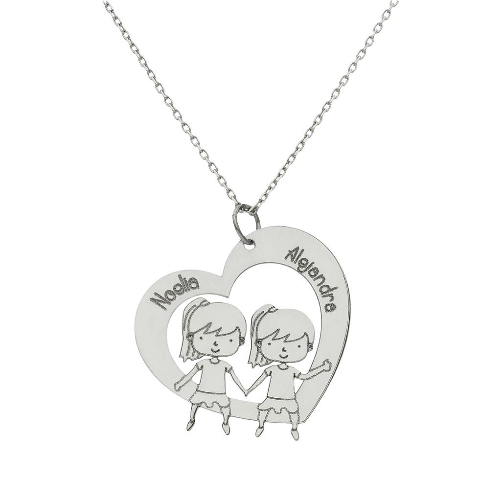 GARGANTILLA ORO BLANCO 18KL CORAZON + NIÑAS