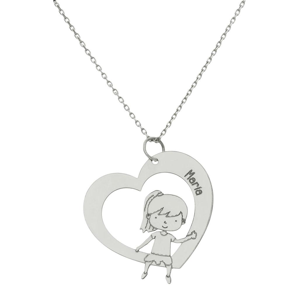 GARGANTILLA ORO BLANCO 18KL CORAZON + NIÑA