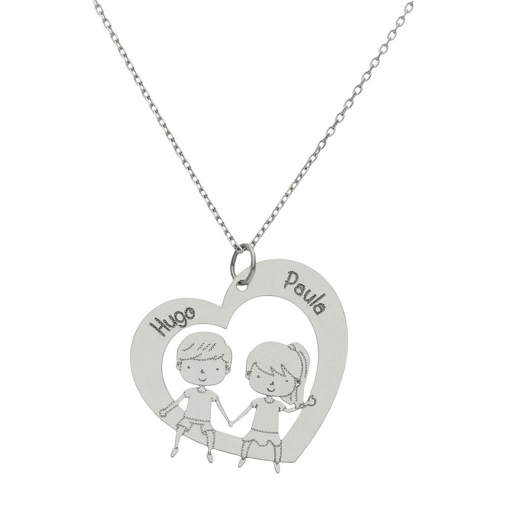 GARGANTILLA ORO BLANCO 18KL CORAZON+NIÑA+NIÑO