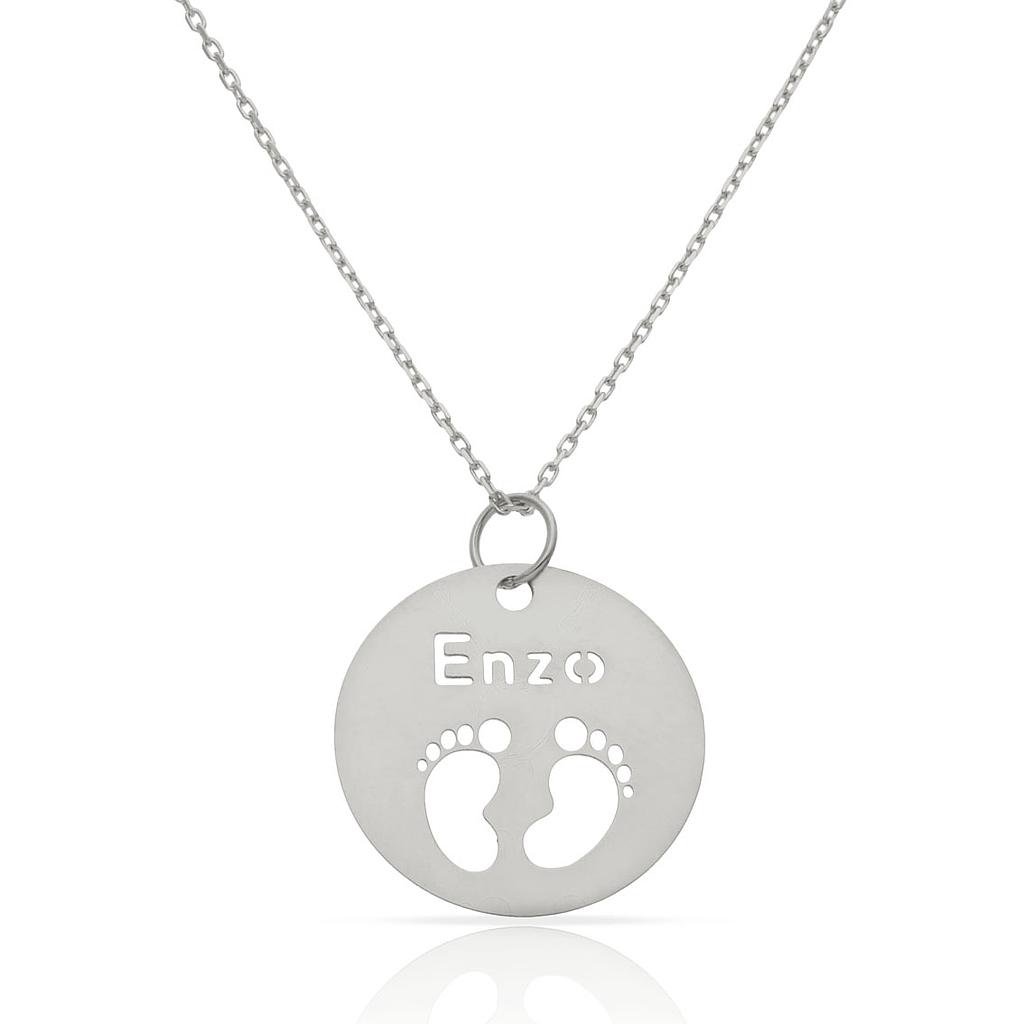 GARGANTILLA ORO BLANCO 18KL NOMBRE + PIES - 21MM