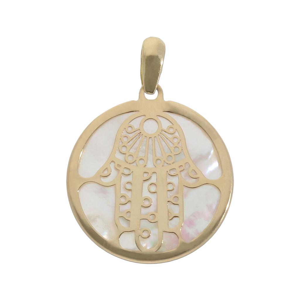 COLGANTE ORO 18KL NACAR MANO FATIMA - 16MM
