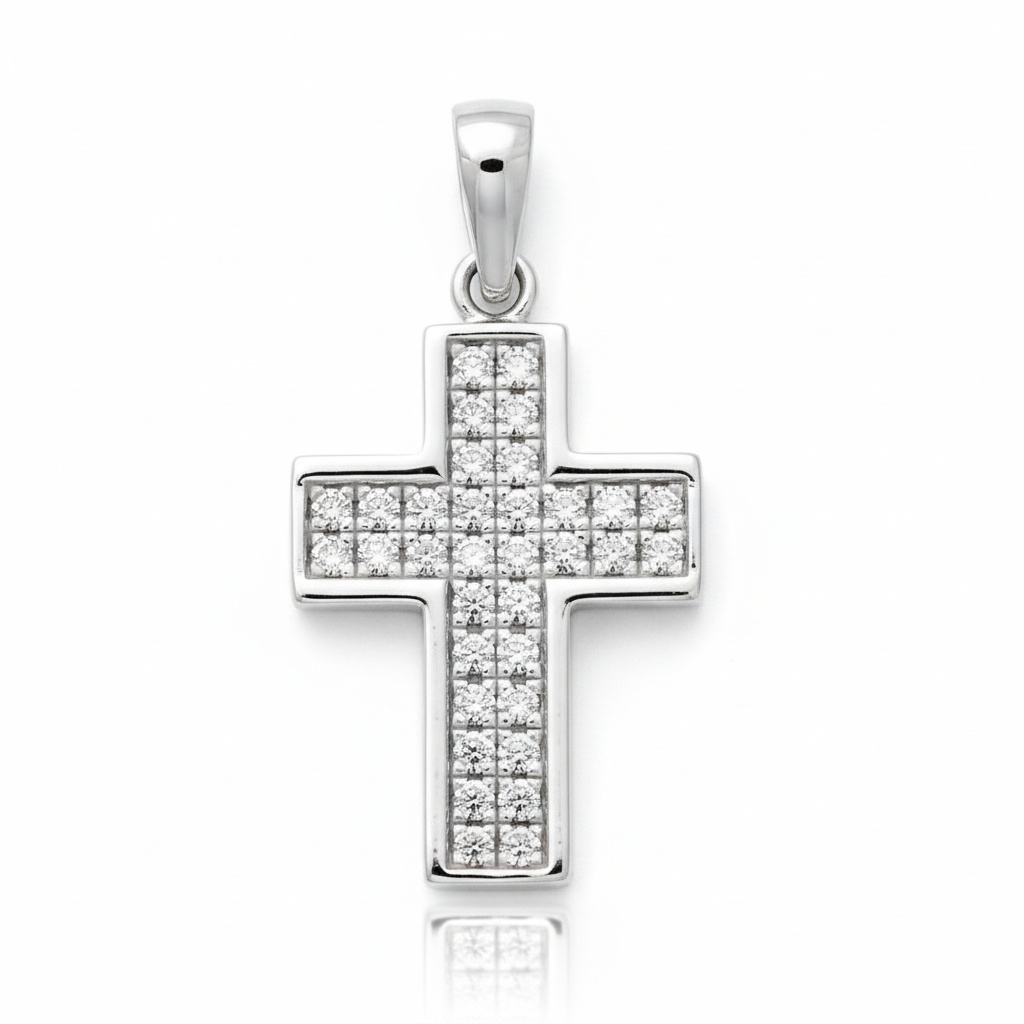 CRUZ ORO BLANCO 18KL DIAMANTES