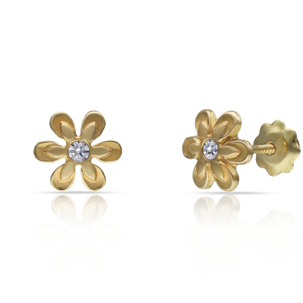 PENDIENTES ORO 18KL FLOR + CIRCONITAS - 7MM