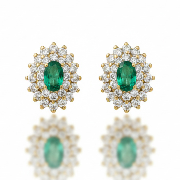 PENDIENTES ORO18KL CIRCONITAS + ESMERALDA FINA