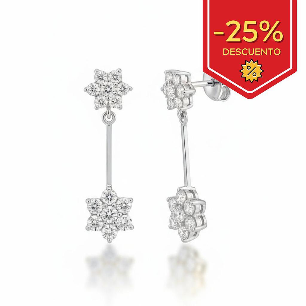 PENDIENTES ORO BLANCO 18KL ROSETON CIRCONITAS