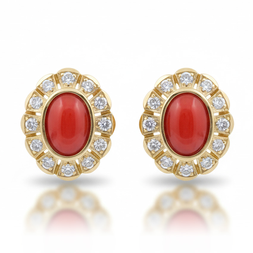 PENDIENTES ORO 18KL CORAL SINTETICO