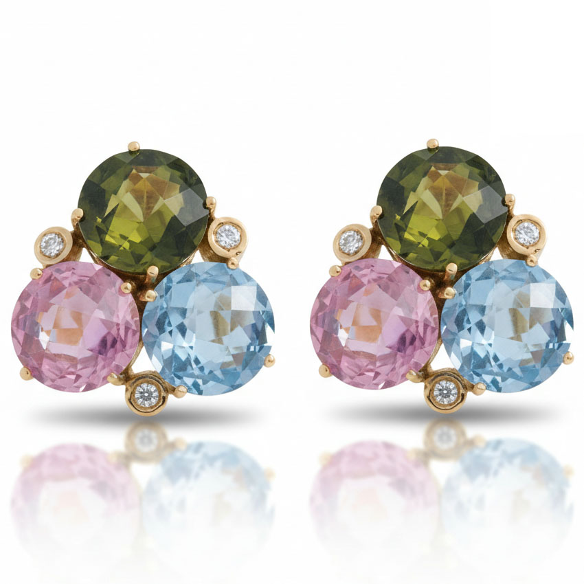 PENDIENTES ORO 18KL CIRCONITAS + PIEDRAS COLOR