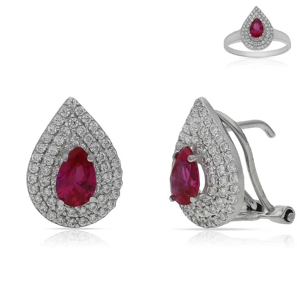 PENDIENTES ORO BLANCO 18KL CRISOPAL ROJO