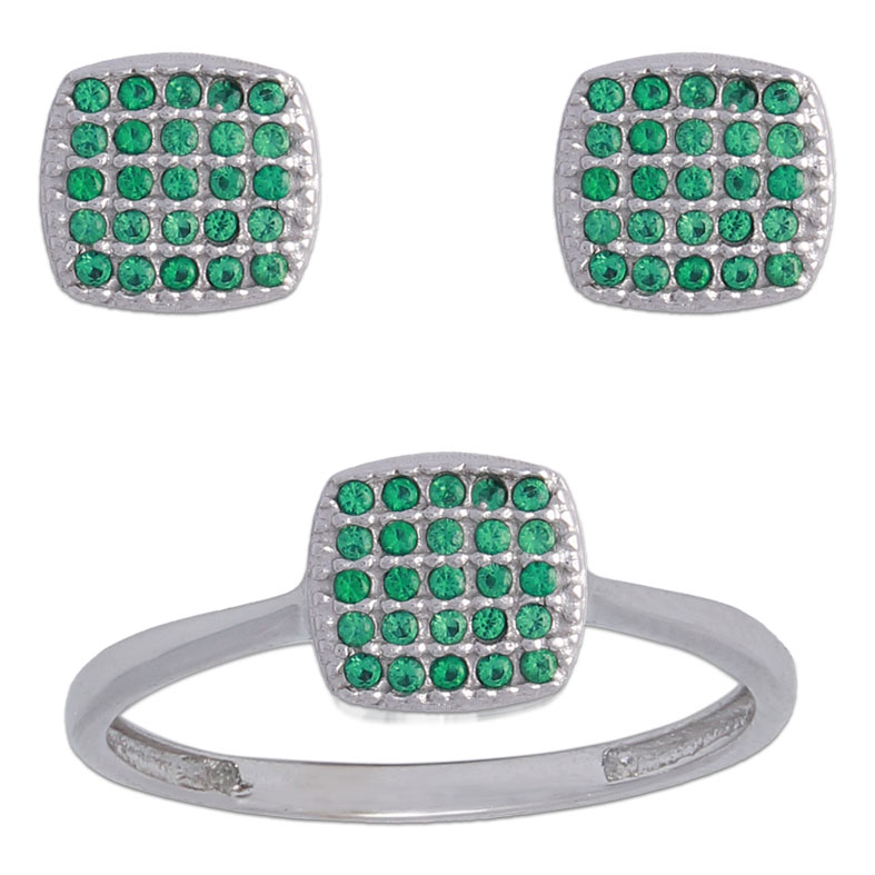 PENDIENTES ORO BLANCO 18KL COLOR VERDE