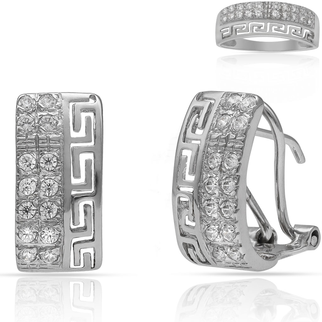 PENDIENTES ORO BLANCO 18KL GRECA CIRCONITAS