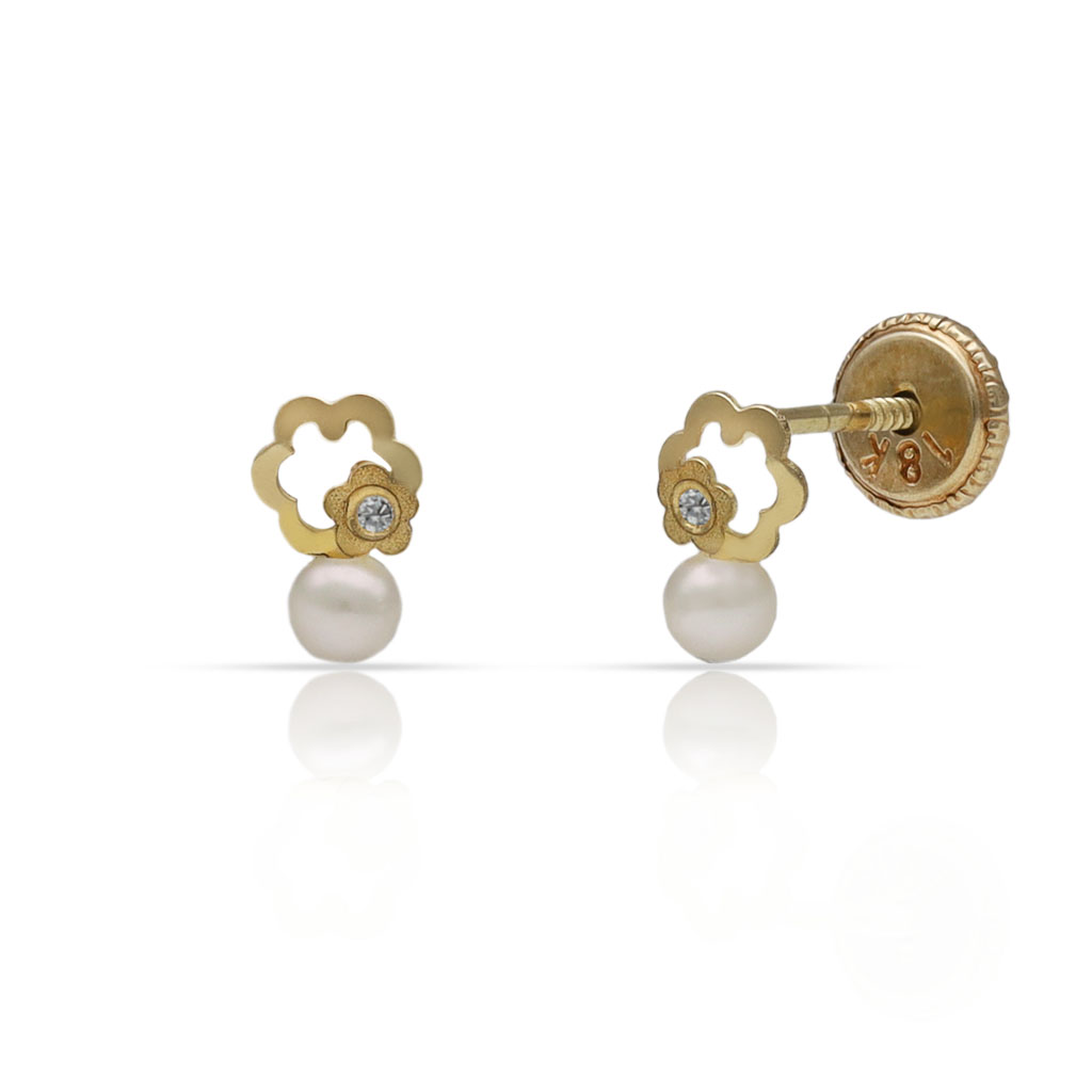 PENDIENTES ORO 18KL FLOR + PERLAS