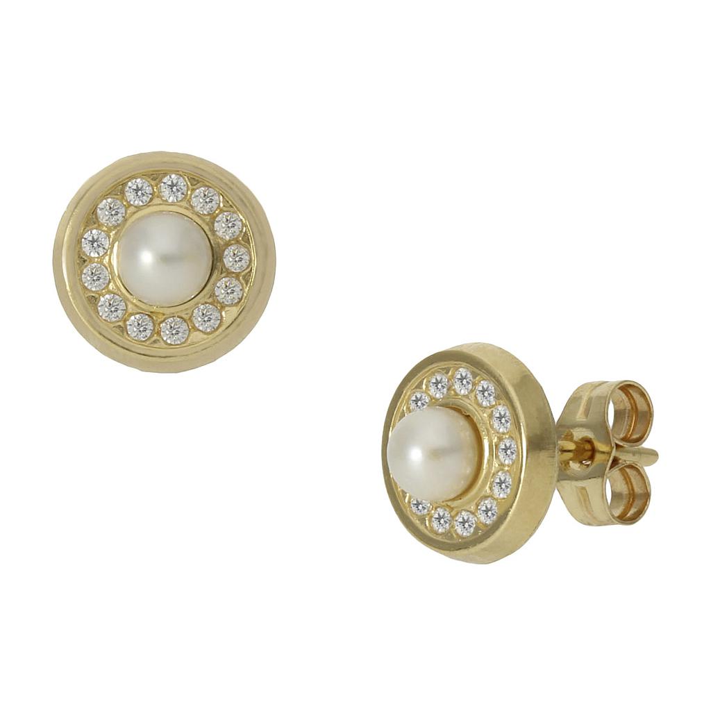 PENDIENTES ORO 18KL PERLAS + CIRCONITAS - 8MM