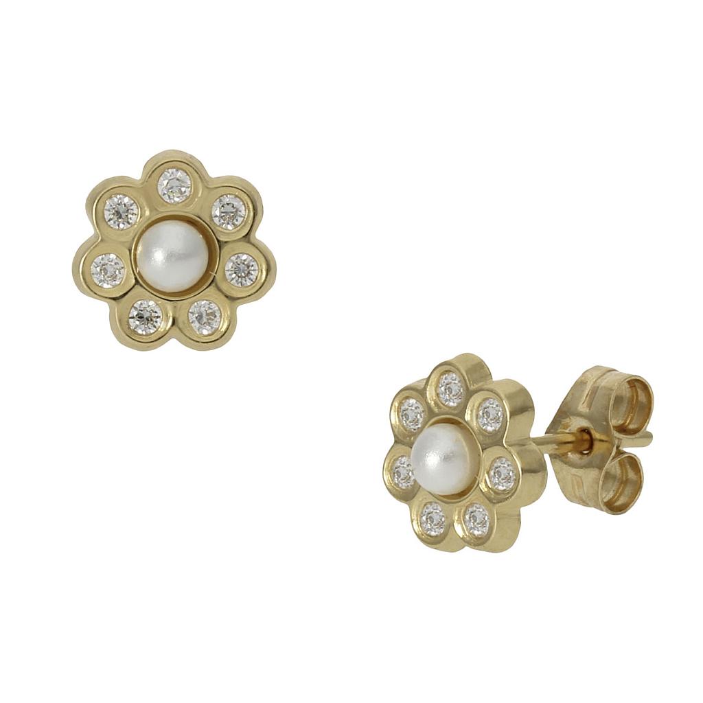 PENDIENTES ORO 18KL PERLAS + CIRCONITAS - 7MM