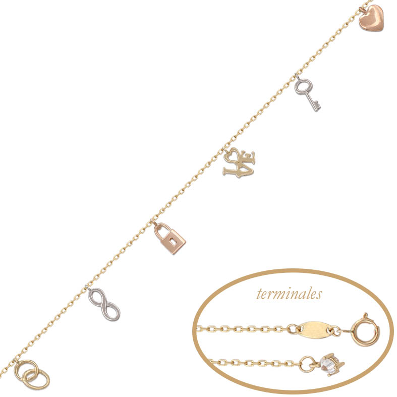 PULSERA TRICOLOR ABALORIOS ORO 18KL 