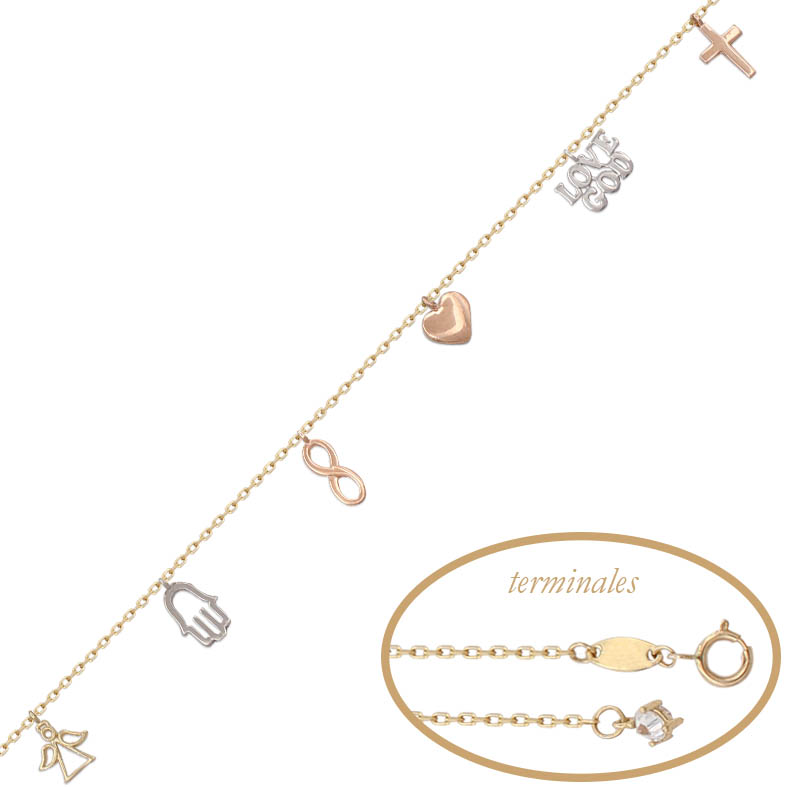 PULSERA ORO 18KL TRICOLOR ABALORIOS