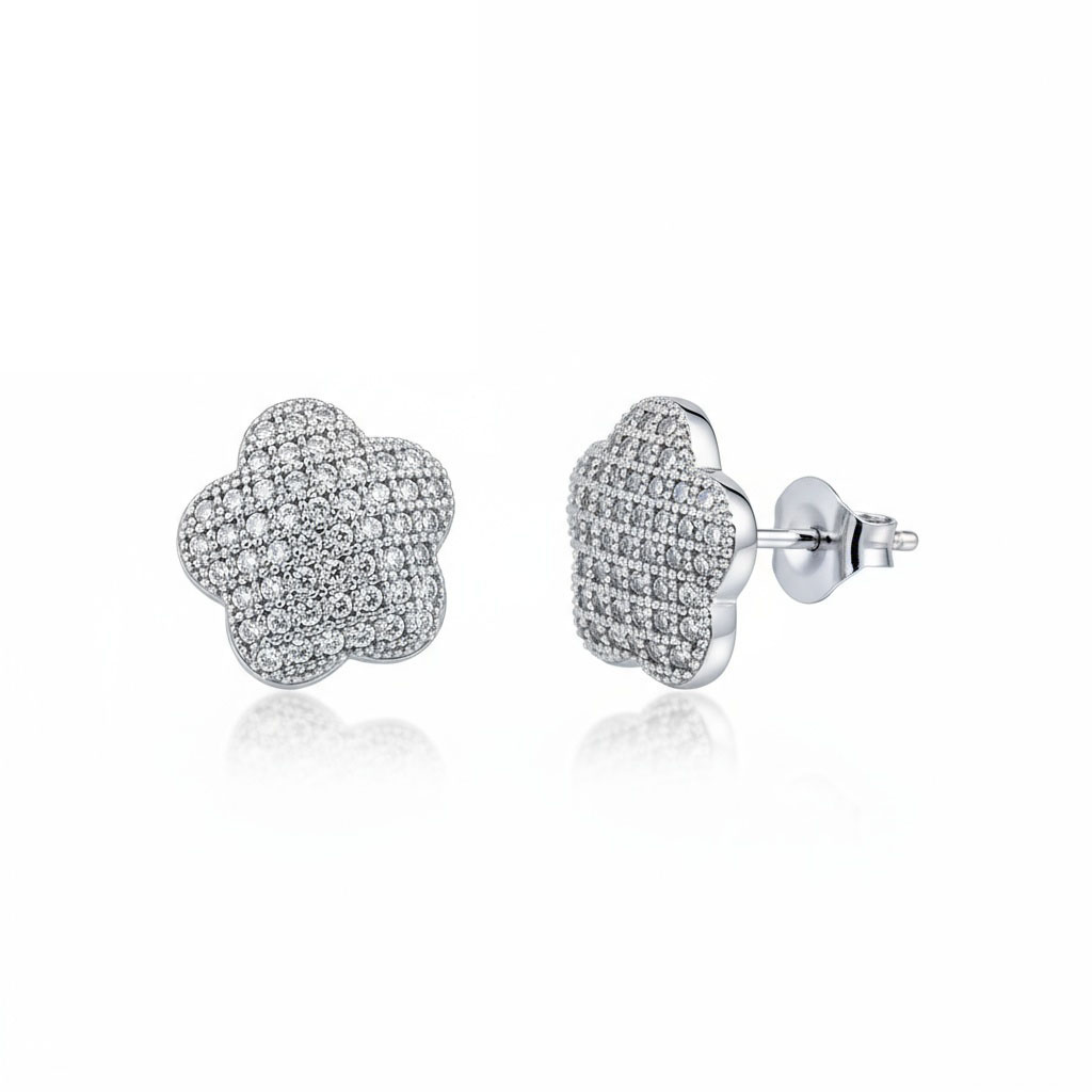 PENDIENTES FLOR CIRCONITAS PLATA 925MM