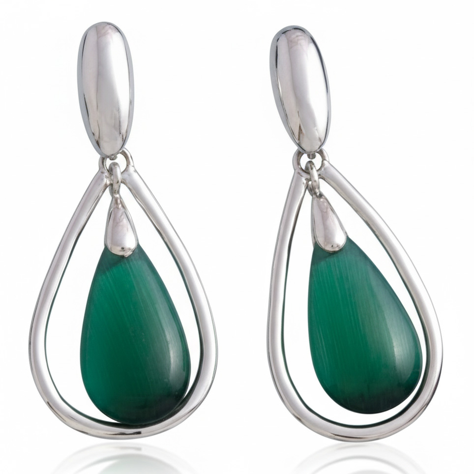 PENDIENTES PLATA 925MM OJO DE GATO VERDE