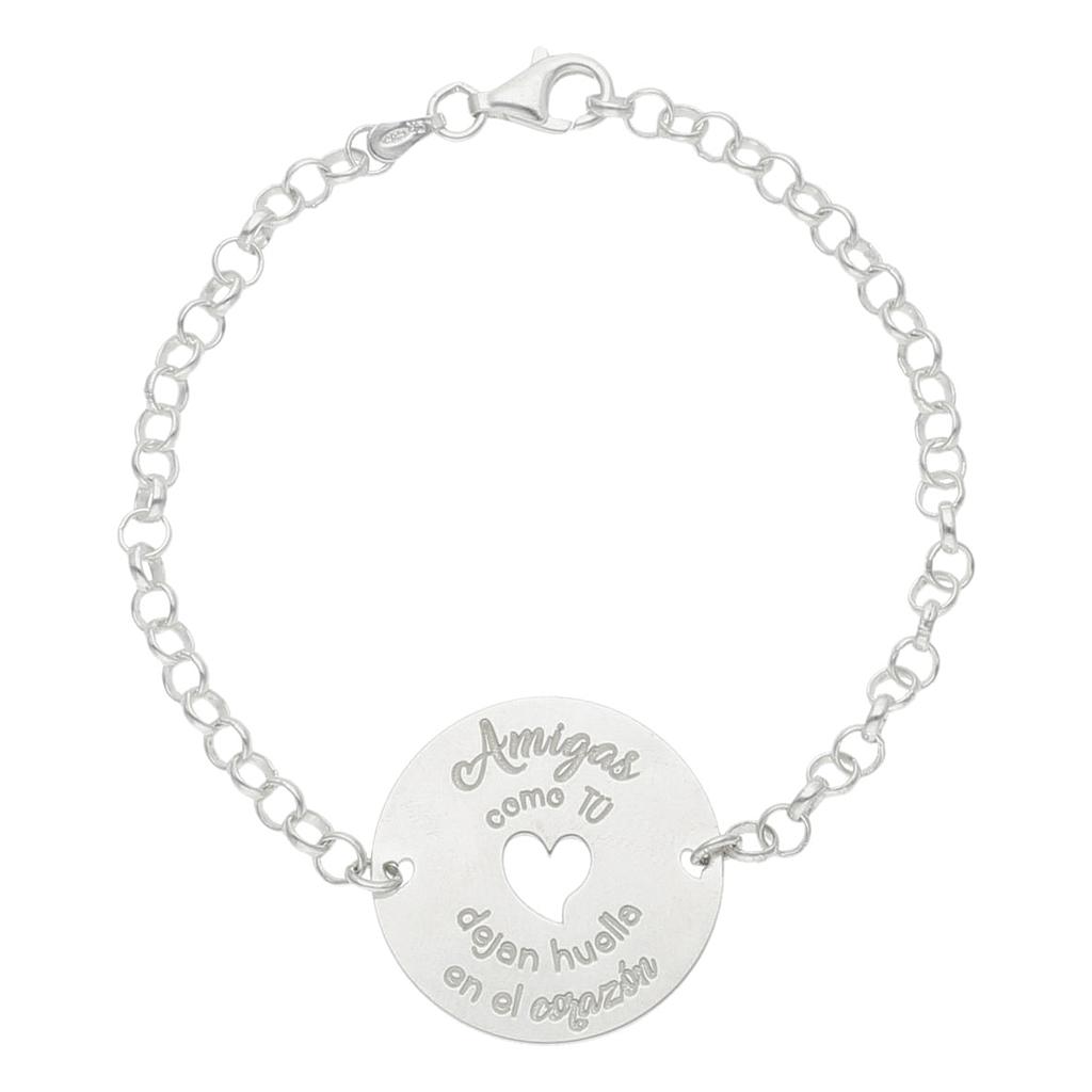 PULSERA PLATA 925MM AMIGAS CORAZON + FRASE