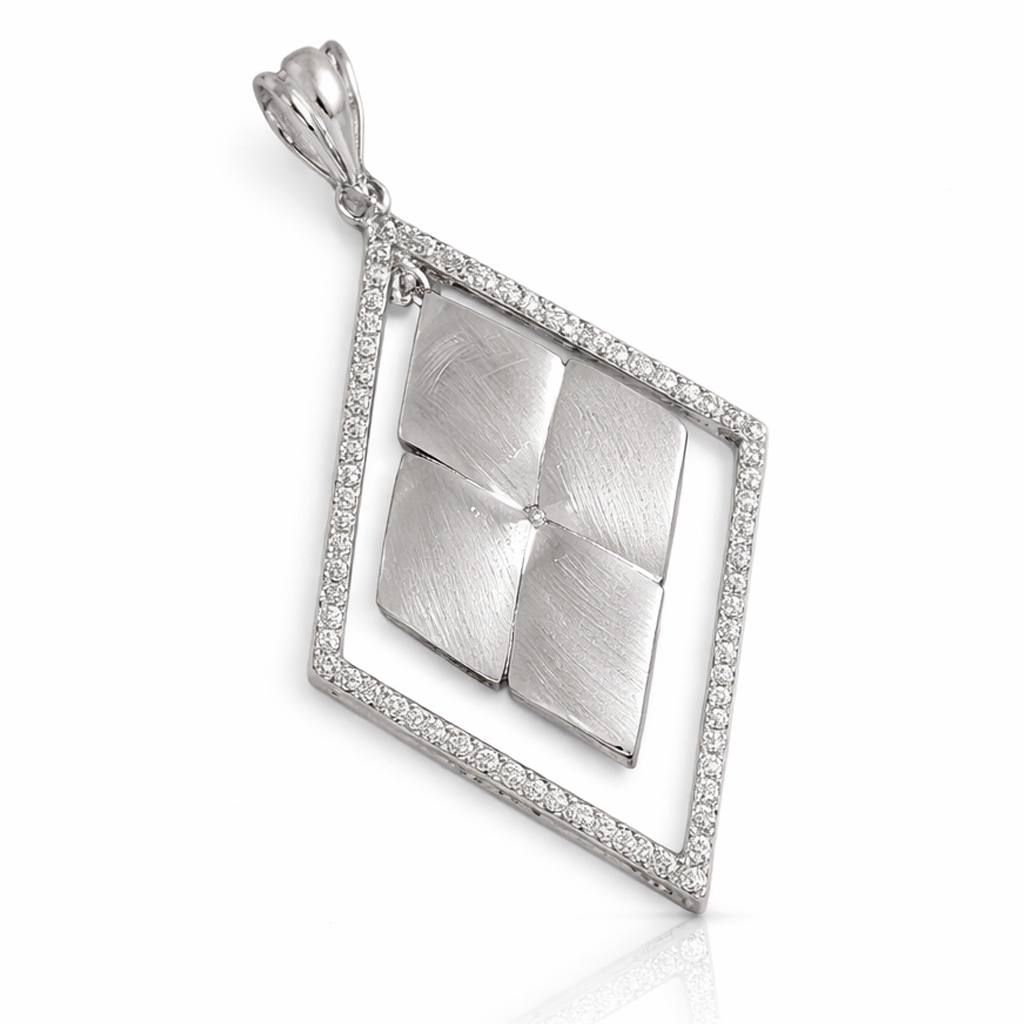 COLGANTE PLATA 925MM ROMBO CIRCONITAS