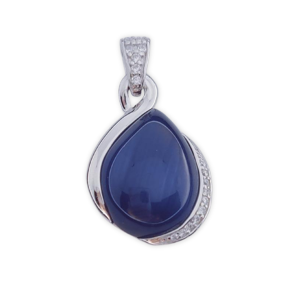 COLGANTE PLATA 925MM OJO DE GATO AZUL