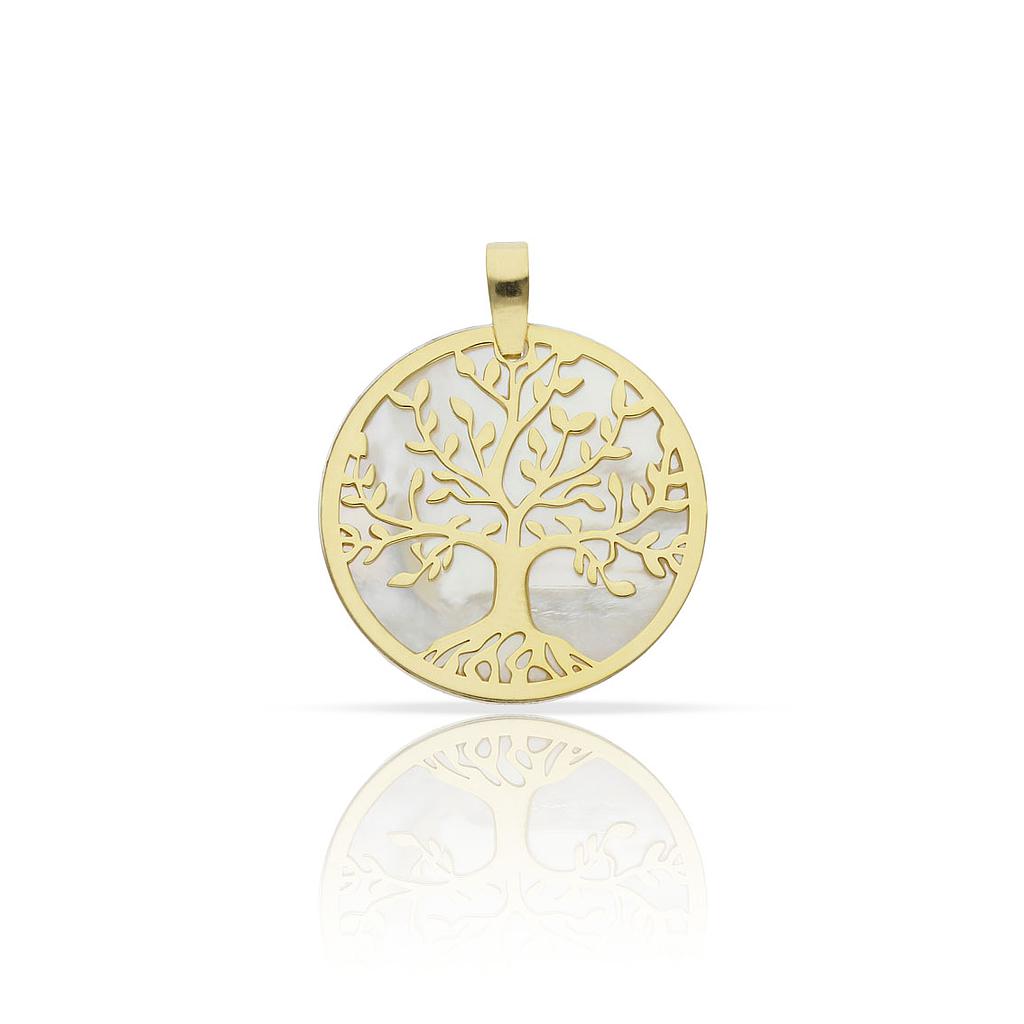 COLGANTE PLATA CHAPADA ORO ARBOL DE LA VIDA NACAR  - 18MM