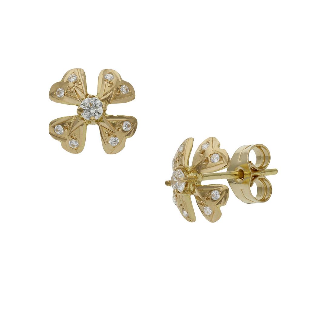 PENDIENTES ORO 18KL TREBOL CIRCONITAS - 9MM
