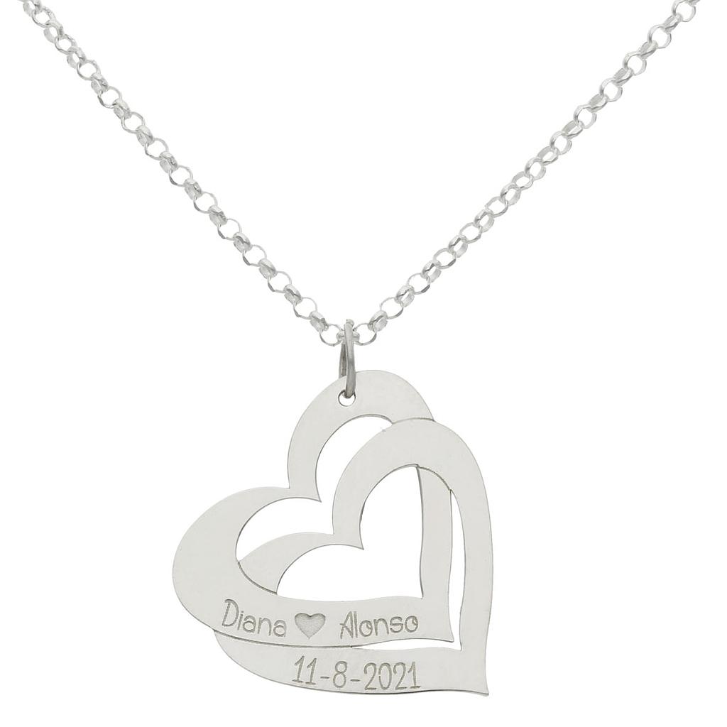 GARGANTILLA PLATA 925MM - 2 CORAZONES