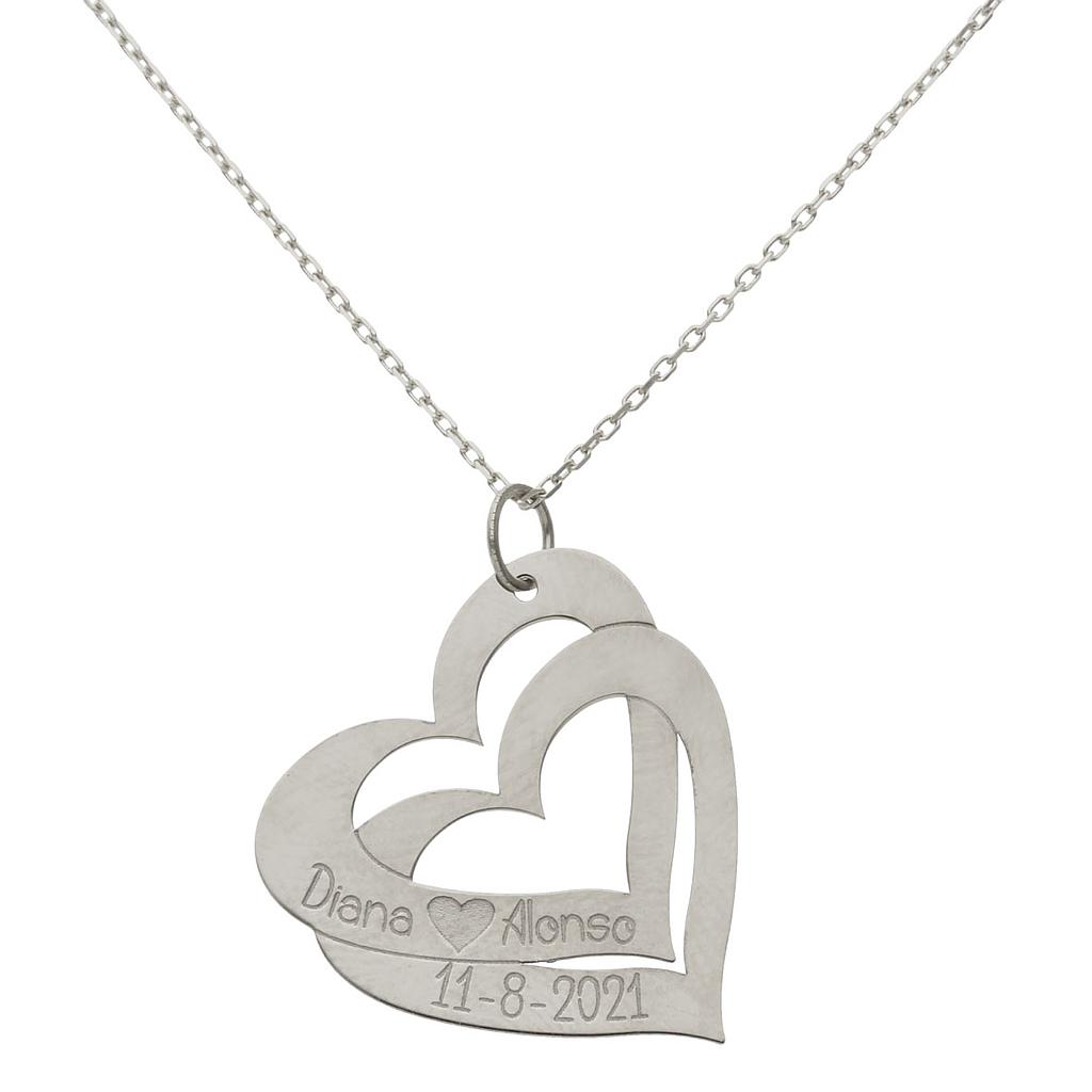 GARGANTILLA ORO BLANCO 18KL - 2 CORAZONES