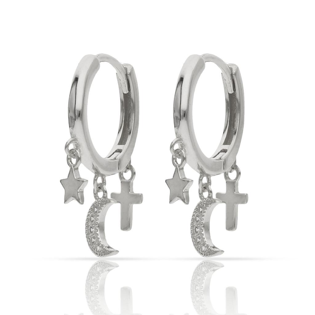 AROS PLATA 925MM ESTRELLA + LUNA + CRUZ - 5MM