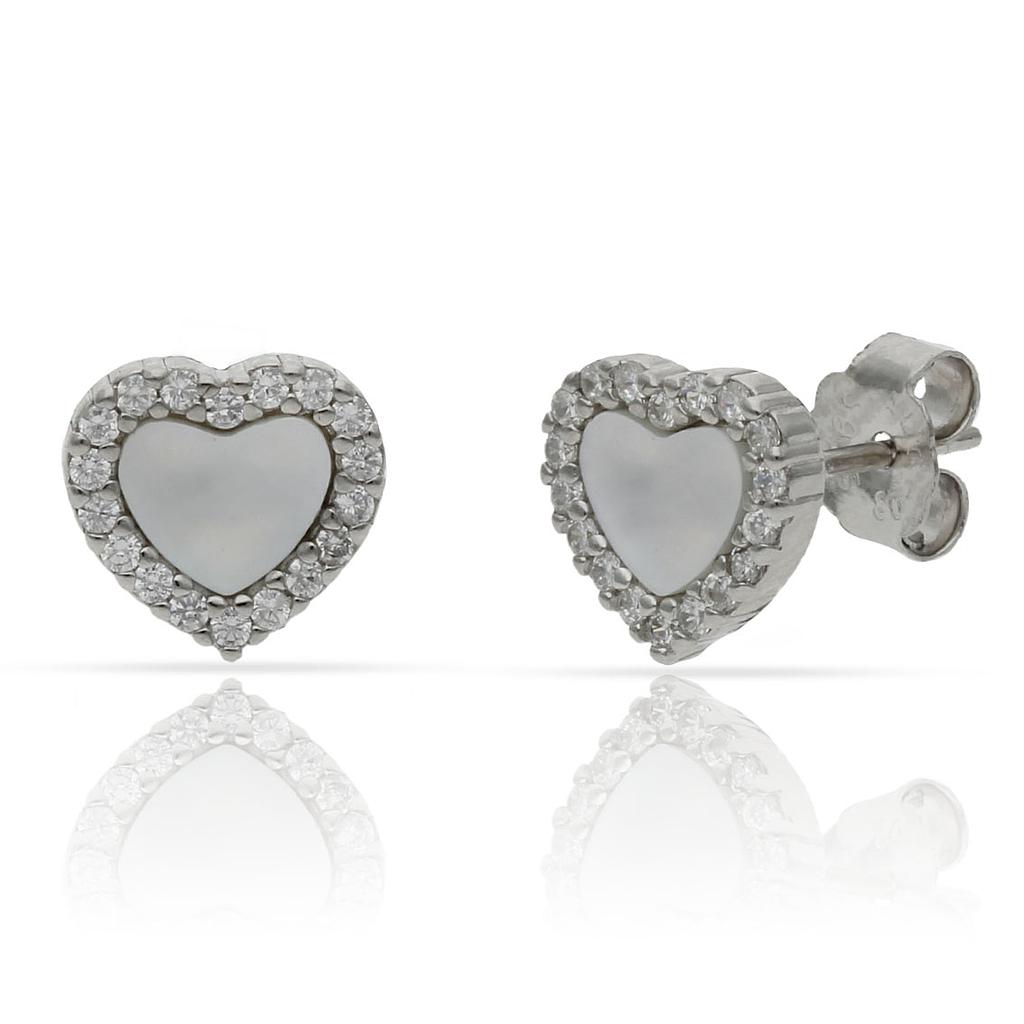 PENDIENTES PLATA 925MM CORAZON NACAR CIRCONITAS - 8.50MM