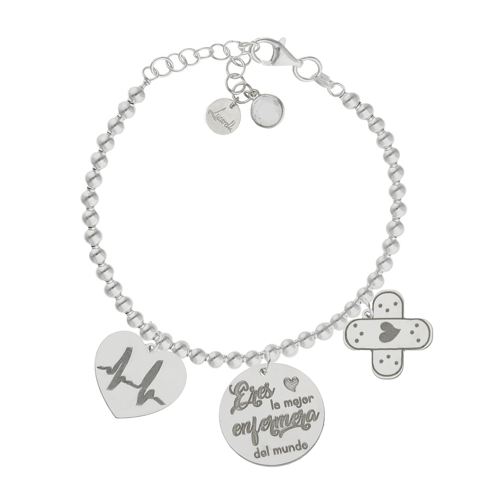 PULSERA MI HISTORIA PLATA 925MM BOLAS ENFERMERA