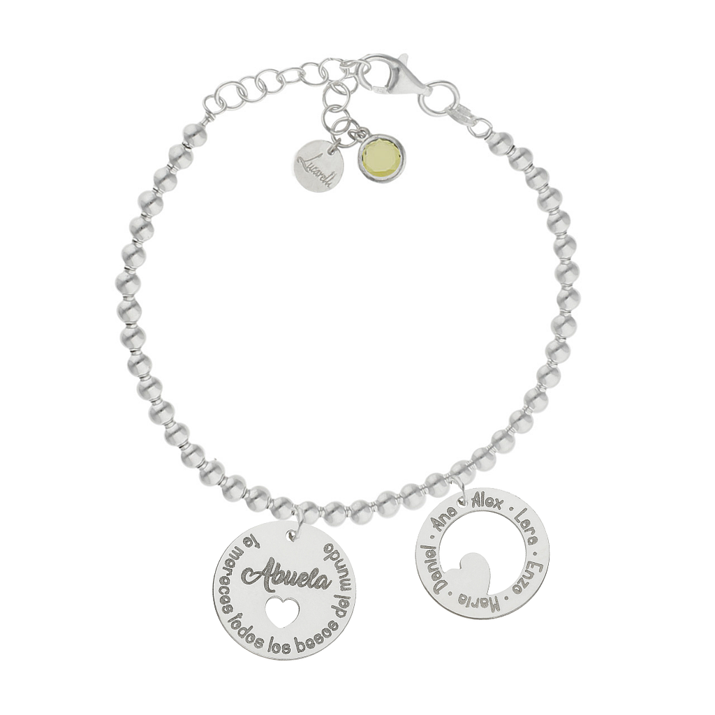PULSERA MI HISTORIA PLATA 925MM BOLAS ABUELA BESOS