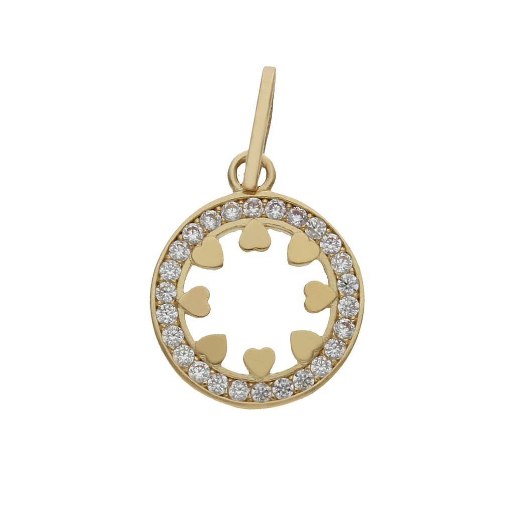 COLGANTE ORO 18KL CORAZONES CIRCONITAS - 12MM