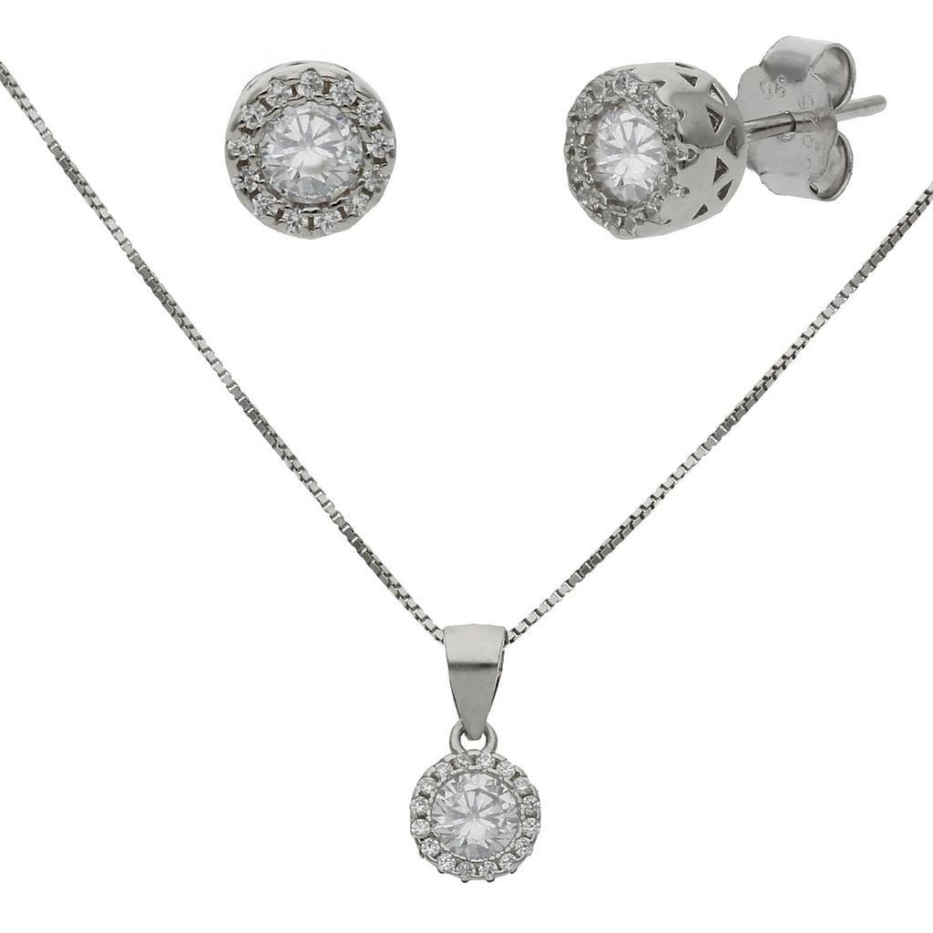 PENDIENTES + GARGANTILLA PLATA 925MM CIRCONITAS