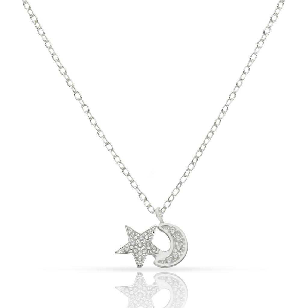GARGANTILLA PLATA 925MM ESTRELLA + LUNA CIRCONITAS