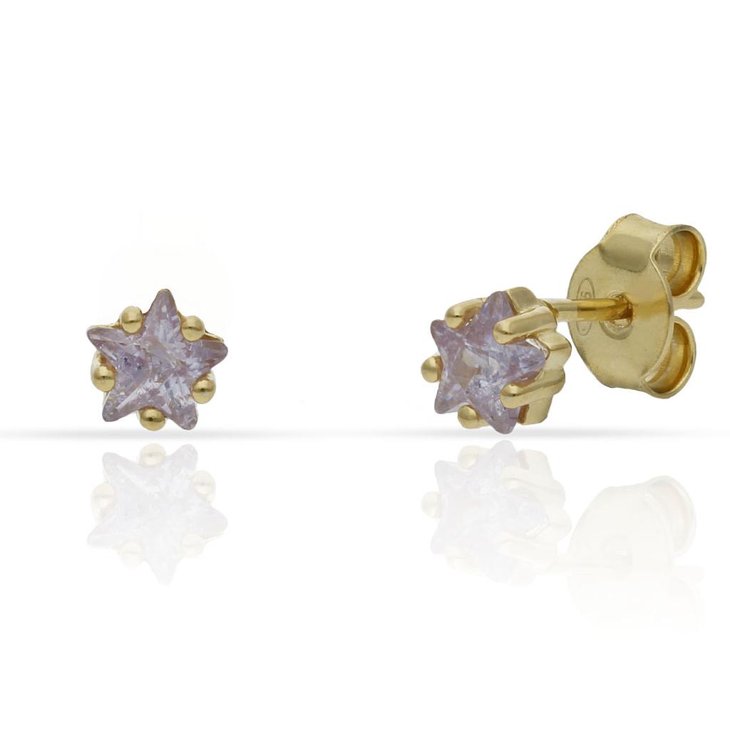 PENDIENTES PLATA CHAPADA ORO PIEDRA ESTRELLA LILA - 5MM