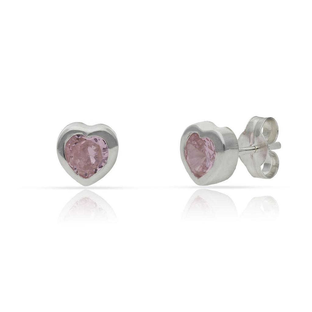 PENDIENTES PLATA 925MM CORAZON PIEDRA ROSA - 6MM