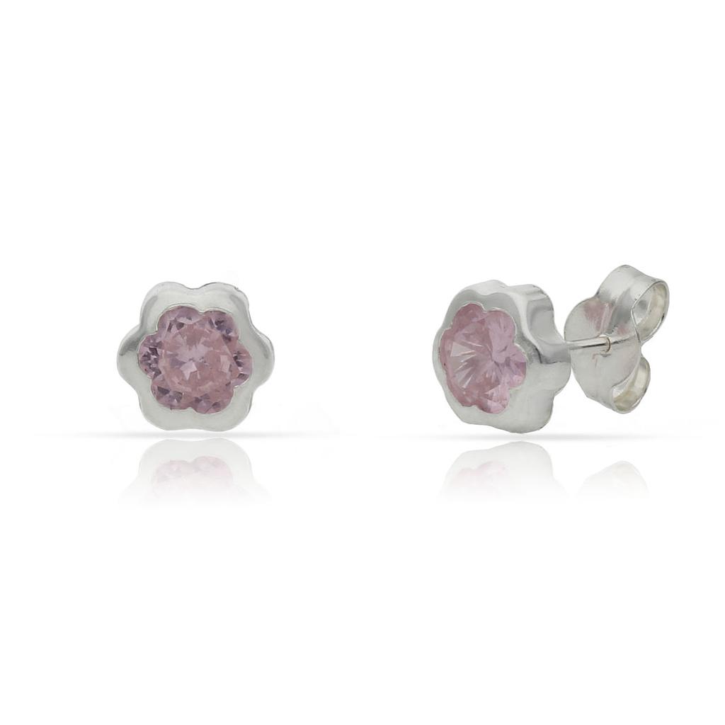 PENDIENTES PLATA 925MM FLOR PIEDRA ROSA - 6MM