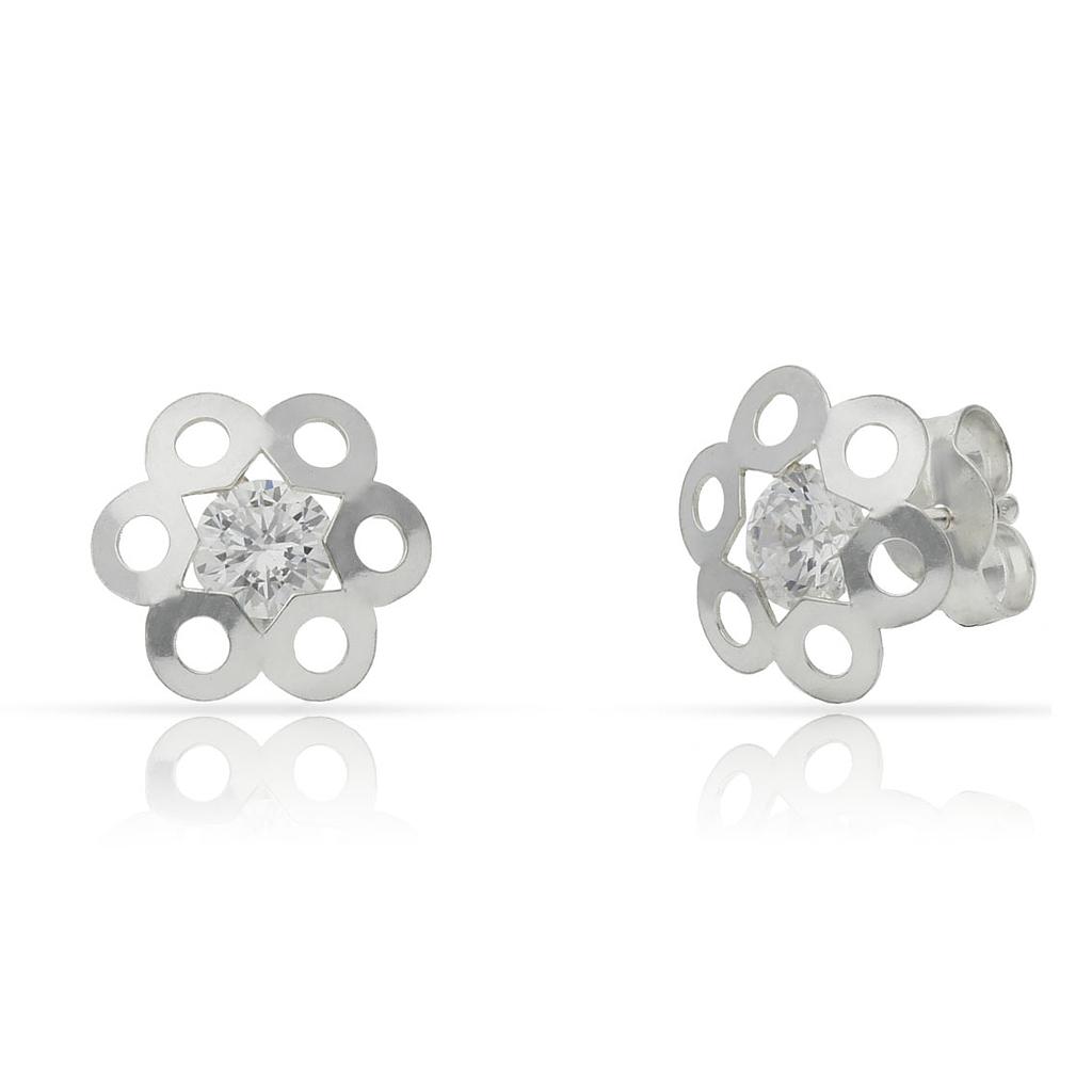 PENDIENTES PLATA 925MM FLOR CIRCONITAS - 10MM