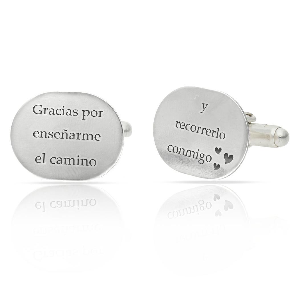 GEMELOS OVALADOS PLATA 925MM FRASE