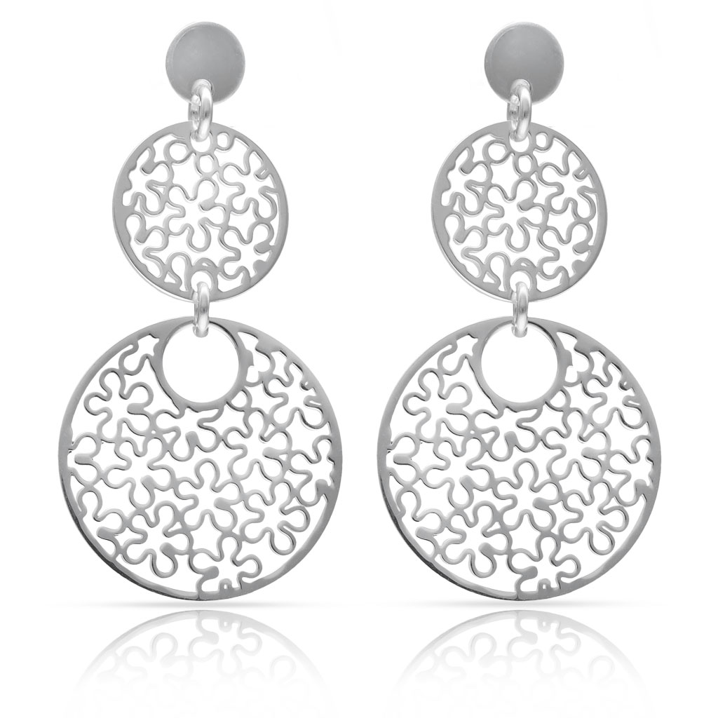 PENDIENTES PLATA 925MM CIRCULOS + FLORES CALADAS