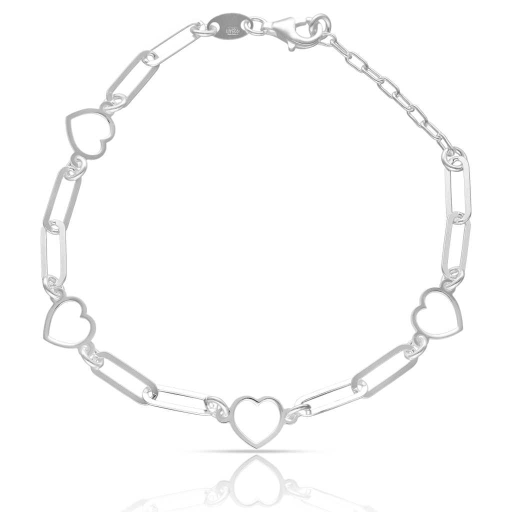 PULSERA PLATA 925MM CORAZONES + ESLABONES