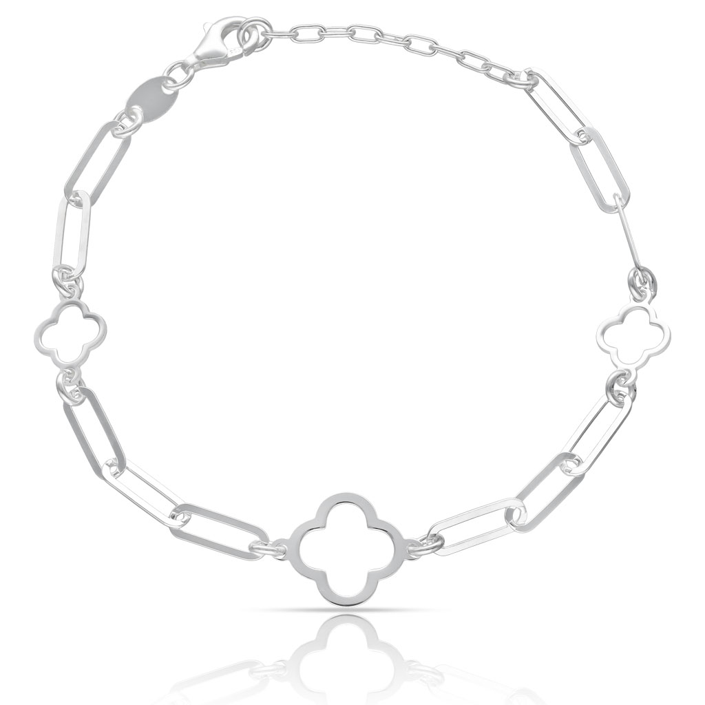 PULSERA PLATA 925MM TREBOL + ESLABONES