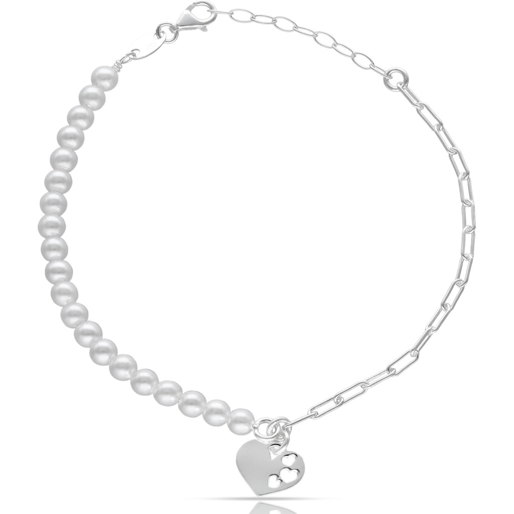 PULSERA PLATA 925MM CORAZON + PERLAS