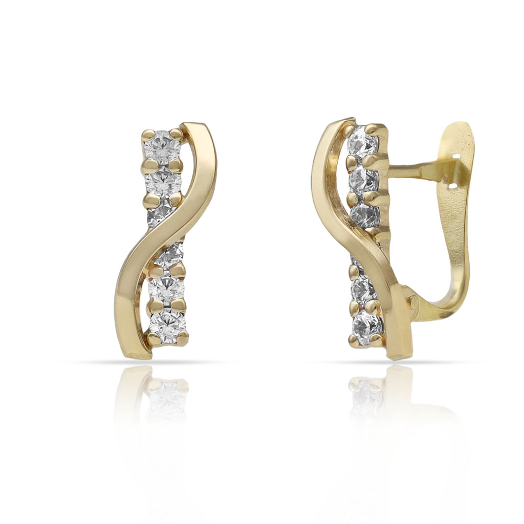 PENDIENTES ORO 18KL BARRA + ONDA CIRCONITAS