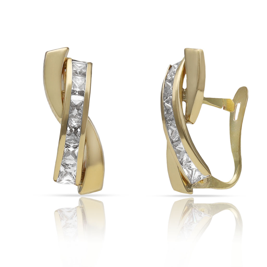 PENDIENTES ORO 18KL BARRA + ONDA CIRCONITAS