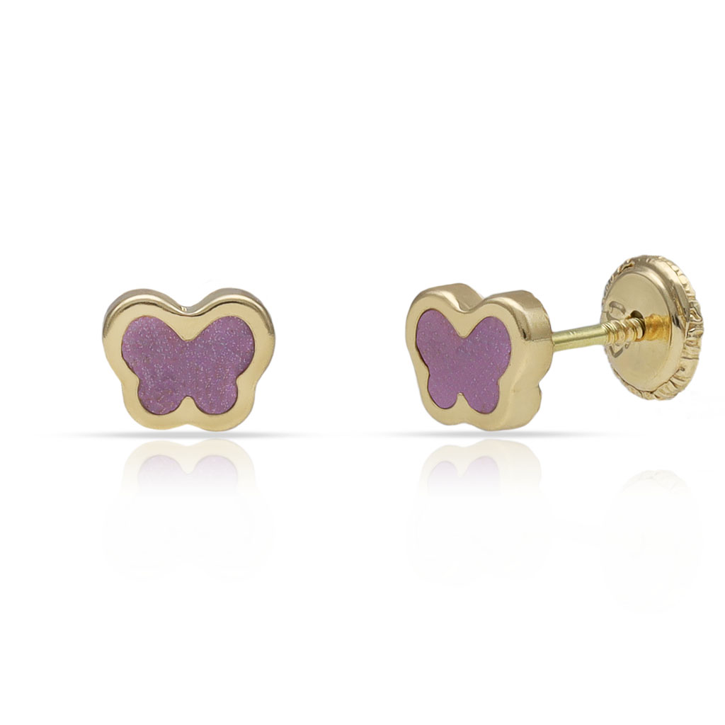 PENDIENTES ORO MARIPOSA LILA - 6MM